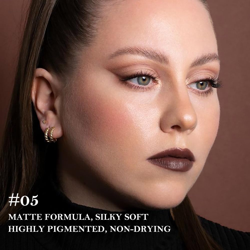 BINGBRUSH 2-in-1 Gradient Dark Brown Lip Liner & Lipstick Combo,Matte Longwear Waterproof Lip Pencil with Cone Tip,Smudge Proof Crayon for Flawless Ombre Contour,Women's Long Lasting Makeup Set