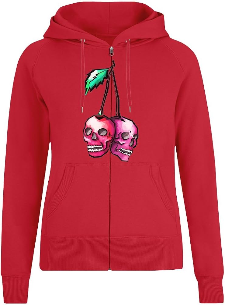 Cherries Skulls Zipper Hoodie for Women 100 Soft Cotton High