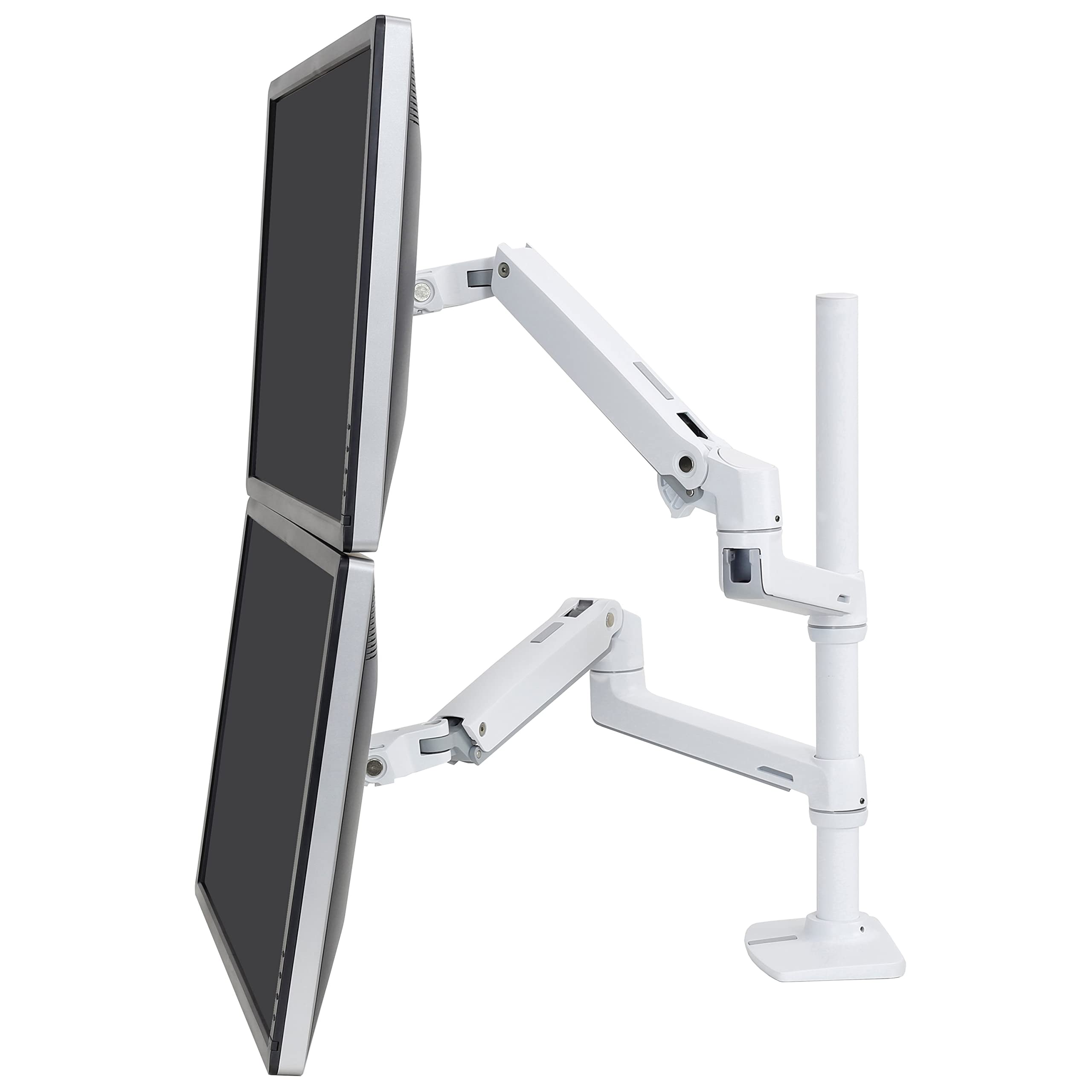 Ergotron – LX Vertical Stacking Dual Monitor Arm, VESA Desk Mount – for 2 Monitors Up to 40 Inches, 3.2-10kg Each – Tall Pole, White (45-509-216)