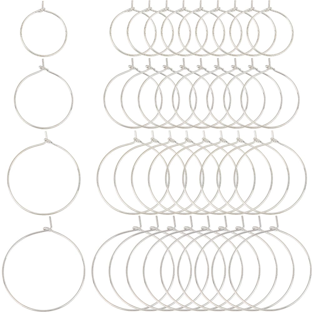 SOFPLATE 1 Box 160Pcs 4 Style Wine Glass Charm Rings Silver Earring Beading Hoops Small Brass Hypoallergenic Dangle Hoop Earrings Open Hoop Earring Findings for jewellery Making Party Supplies DIY Cra