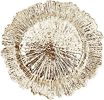 USA Party Flower Elegant Plastic Reef Charger Plate, Set of 6 (GOLD, 13.5 inch)