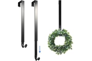 Kalekey 2 Pack Wreath Hanger, Adjustable Wreath Hanger Length from 14 to 26 Inches, Wreaths Holder Hook 20LB Heavy Duty, for Front Door for Christmas Easter Halloween Decorations Wreath Welcome Sign
