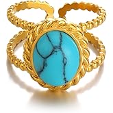 LadayPoa Bohemian Turquoise Ring for Women, 925 Silver Vintage Cowgirl Jewelry, Western Statement Turquoise Jewelry for Women