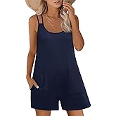 Micoson Womens Summer Casual Sleeveless Rompers Loose Adjustable Strap Stretchy Short Jumpsuits with Pockets