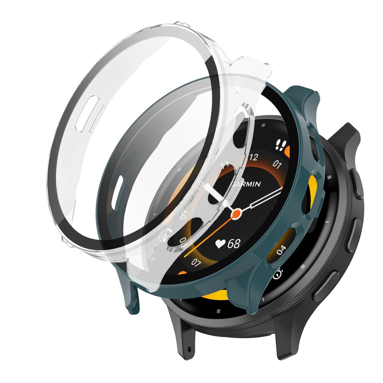 KZIOACSH Case with Screen Protector for Garmin Venu 3S,2 Pack Ultra Slim Full Coverage Hard PC Proctective Case Lightweight Shockproof Anti-Scratch Bumper Cover with Tempered Glass,Clear+Green