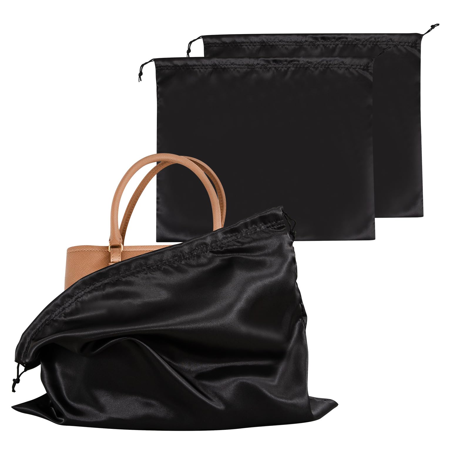 HBJSP Dust Bags for Handbags, Silk Dust Cover Storage Bags, Dustproof Drawstring Pouch for Clothes, Purse, Shoes, Boots - 2PCS (Black)