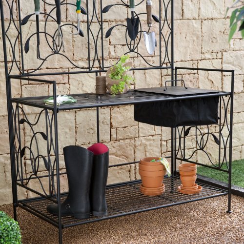 Oversized! Coral Coast Willow Creek Metal Potting Bench - Black - Thumbnail 5
