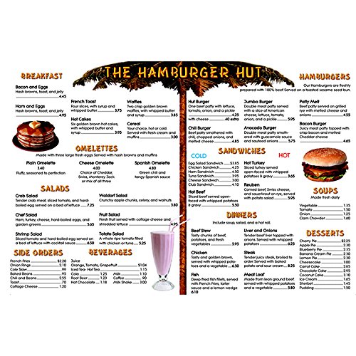 Menu Math Hamburger Hut Extra Educational Tool