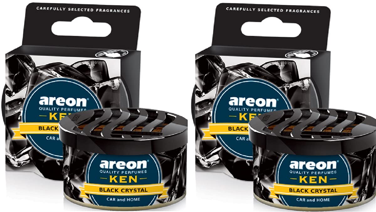 AREON Ken Car Air Freshener Tin Black Crystal Can Mini Home Top Up Adjustable Vented Lid 3D Multi Pack Set of 2