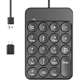 NOOX USB Number Pad with Type-C Adapter, Wired Number Keypad for Laptop, Numpad &ndash; 10 Key USB Keypad, Keyboard for PC, Compact Essential Accesssories Tools for Computers Desktop &amp; Notebook (19 Keys)