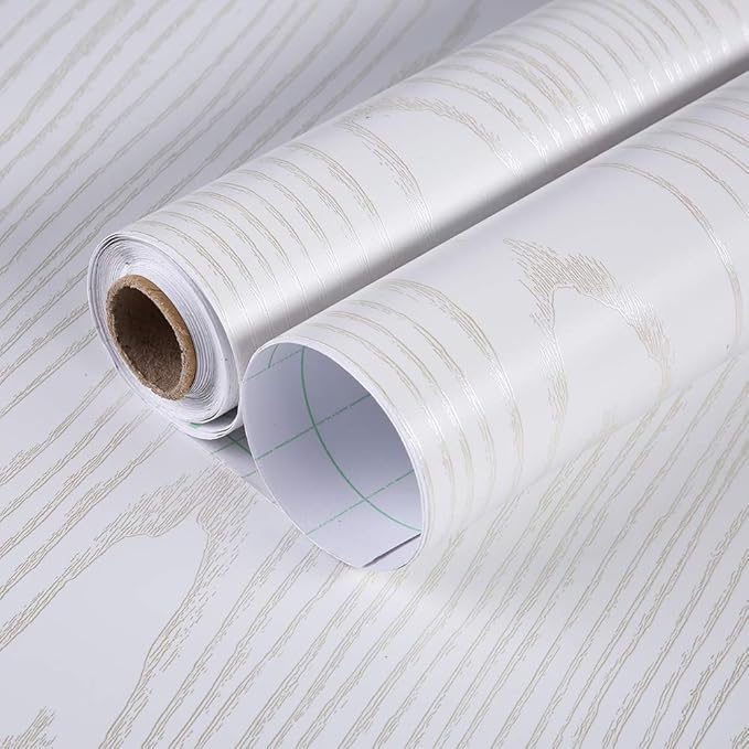 Oxdigi White Silver Gold Wood Contact Paper 24 x 196 inches Docorative