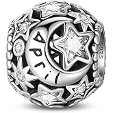 TBYHR Moon Stars Birthstone Charms for Bracelet- 925 Sterling Silver Bead Openwork Pendants, with 5A Cubic Zirconia Happy Birthday Charms for Bracelet and Necklace Valentine's Day Mother's Day Gift