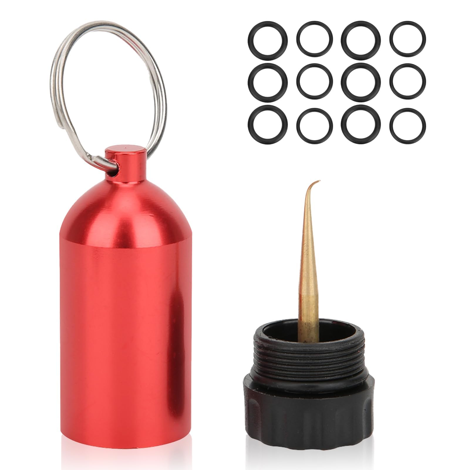 Agatige Diving Cylinder Valve Sealing O Rings, Scuba Tank Key Ring Diving CylinderValve Sealing Ring with 12Pcs O-Rings Dive Kit Mini Cylinder Storage Bottle for Swimming (Red)