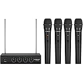 Phenyx Pro Wireless Microphone System, 4 Channel VHF Wireless Mics, w/ 4 Handheld Dynamic Microphones, Metal Receiver, Long Range, Mic for Singing, Karaoke, Church (PTV-2000-4H)