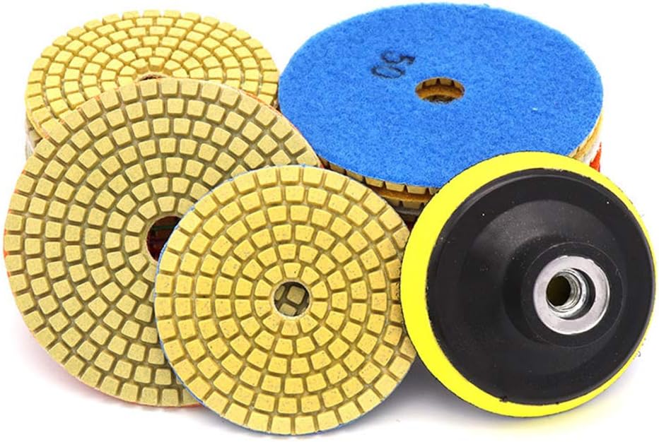 Diamond Polishing Pads BE-TOOL 10PCS Wet/Dry Diamond Polishing Pads Stone Polishing Accessories Grinding Disc + 1pc Backing Pad for Granite Marble Stone Ceramic Tile Concrete