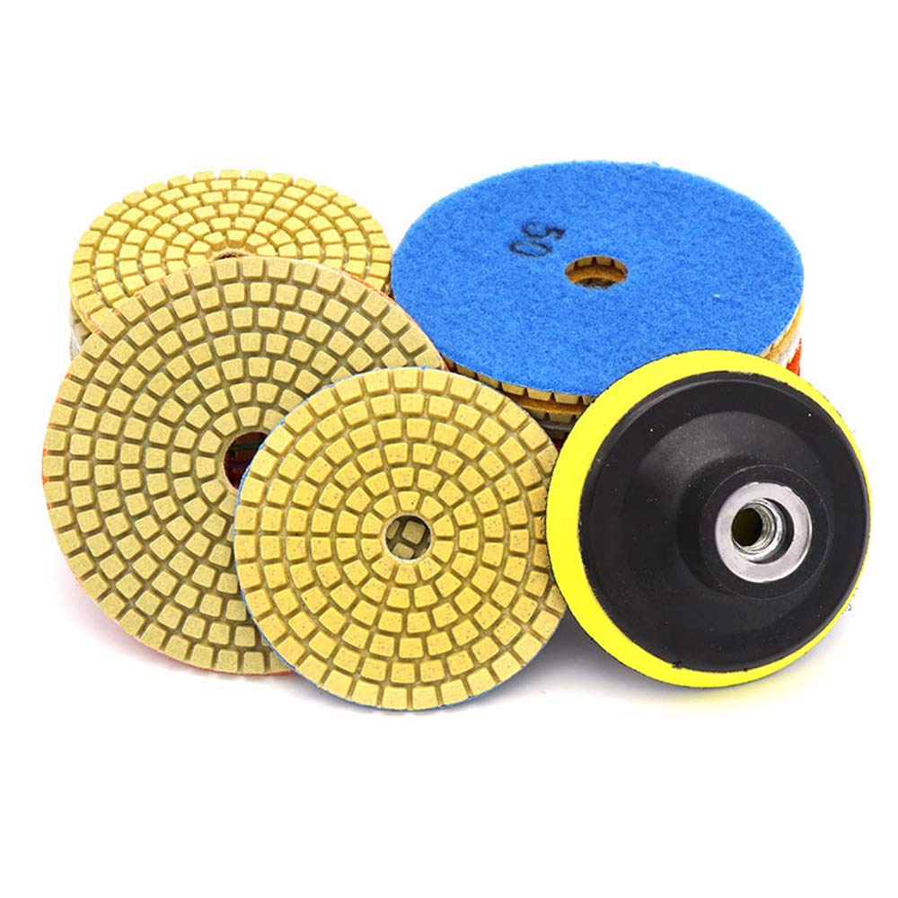 Diamond Polishing Pads BE-TOOL 10PCS Wet/Dry Diamond Polishing Pads Stone Polishing Accessories Grinding Disc + 1pc Backing Pad for Granite Marble Stone Ceramic Tile Concrete