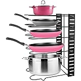 MDHAND Pan Organizer Rack for Cabinet, Pan Pot Lid Organizer Rack with 5 Adjustable Dividers, Kitchen Cookware Storage Rack