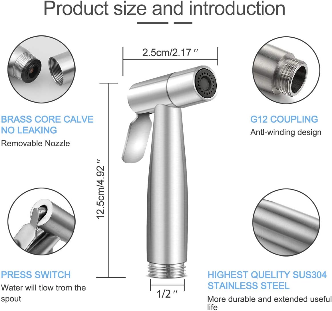 Somdar Toilet Hand Held Bidet Sprayer Kit, Adjustable Toilet Bidet Spray Attachment with Hose,Stainless Steel Cleaner and Shower Sprayer for Pet, Bathroom or Toilet - Image 3