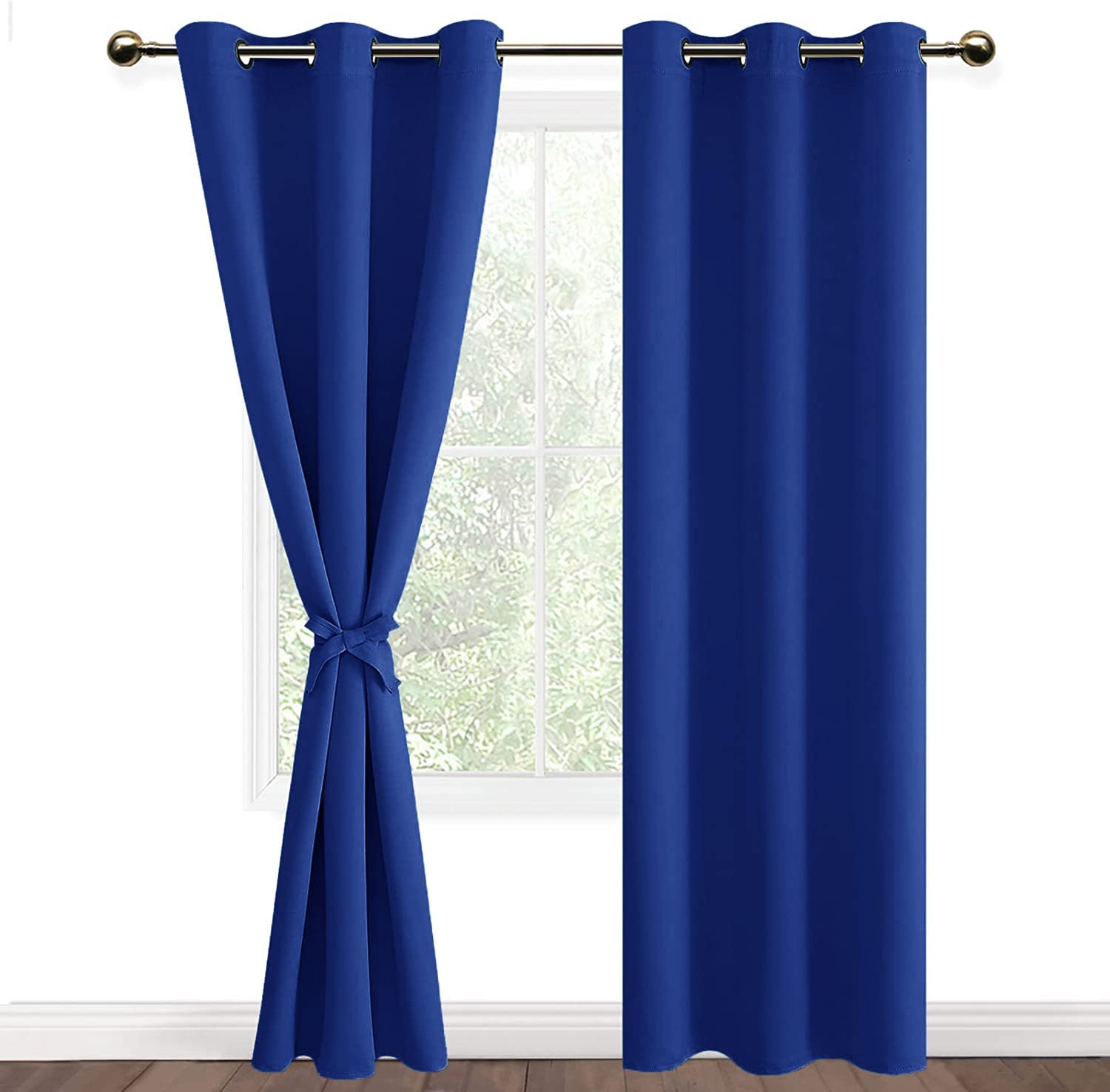 DWCN Blue Blackout Curtains with Tiebacks for Bedroom Thermal Insulated Solid Eyelet Curtains for Living Room,2 Panels,46" Wide x 90" Drop