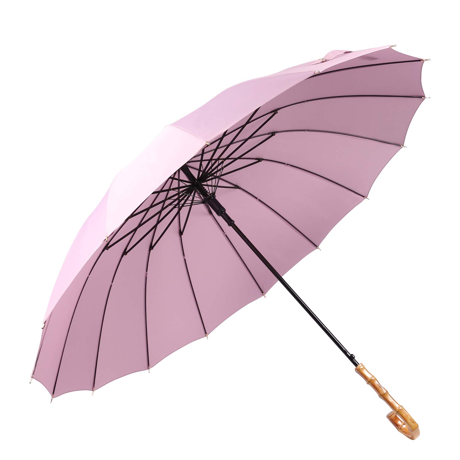 ThreeH Bamboo Stick Umbrella Auto Open Solid Color