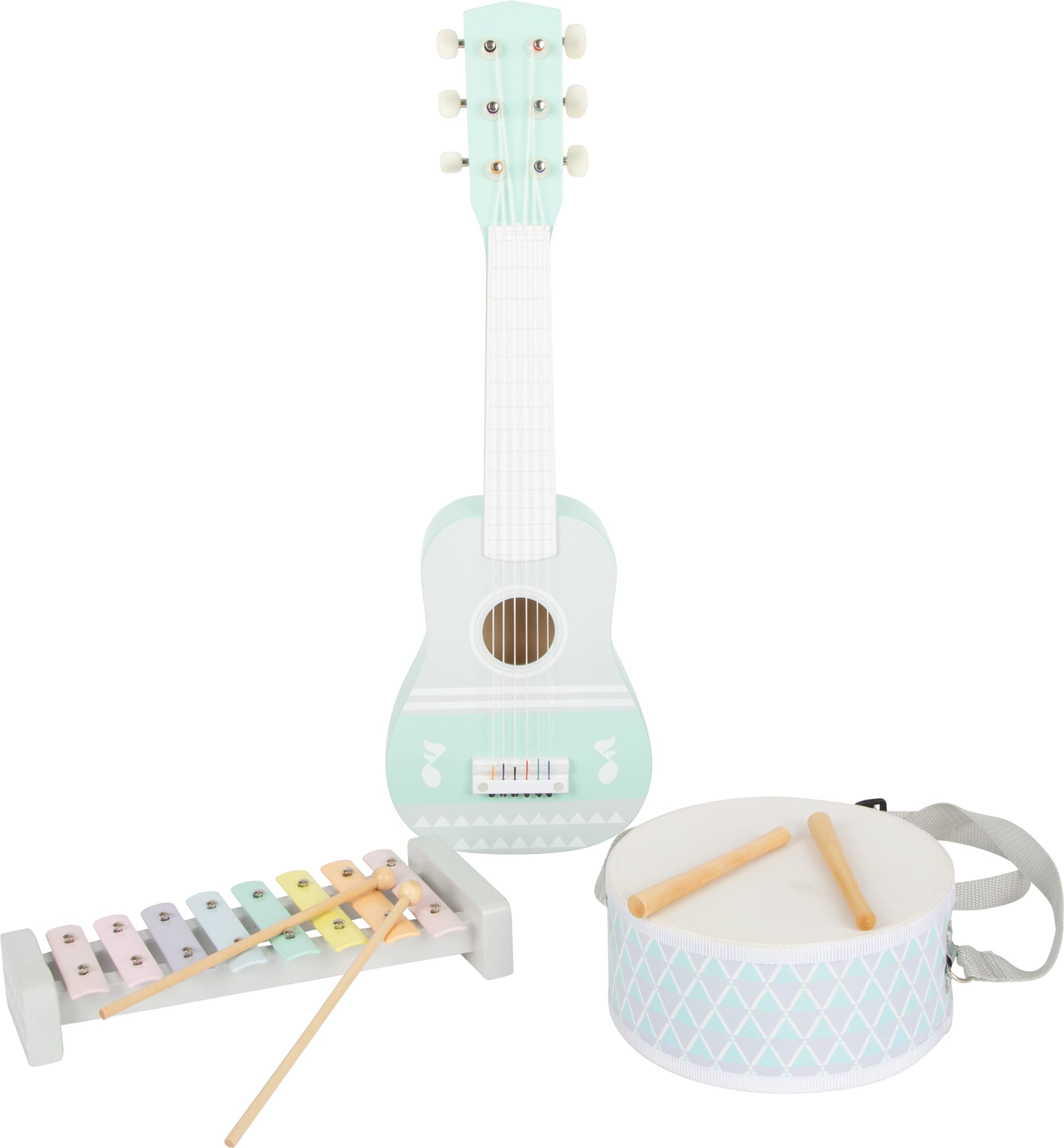 small foot 11685 Music Set Pastell, set of three musical instruments with sheet music, for ages 3+ years