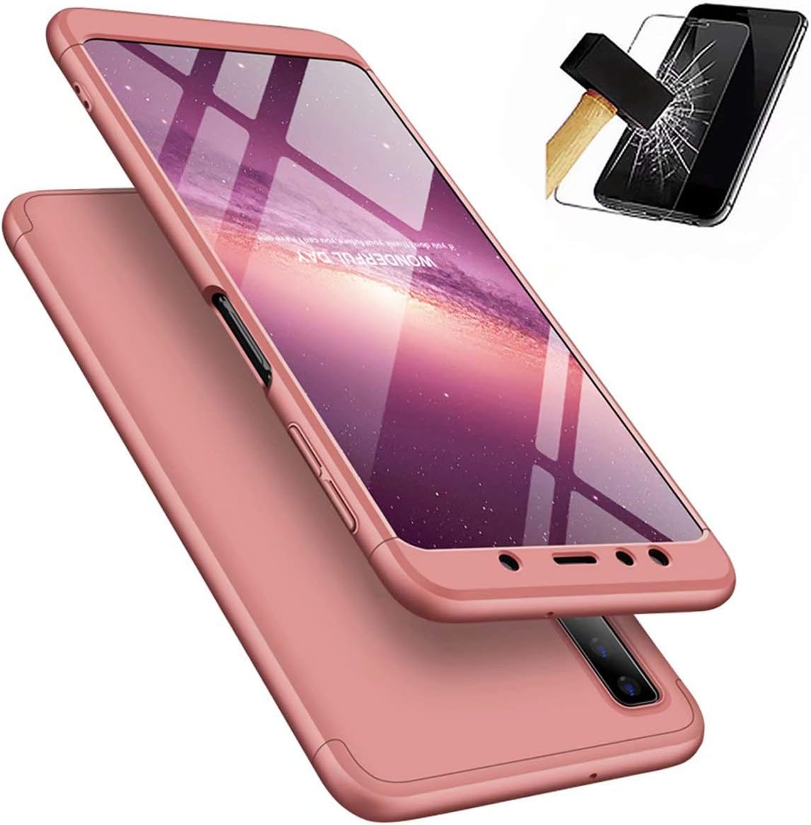 Samsung Galaxy A9 2018 Case Lanpangzi TPU Silicone 3 in 1 Combination Ultra Slim Cover with [Tempered Glass Screen Protector] Scratch-resistant Protective Case - Rose Gold
