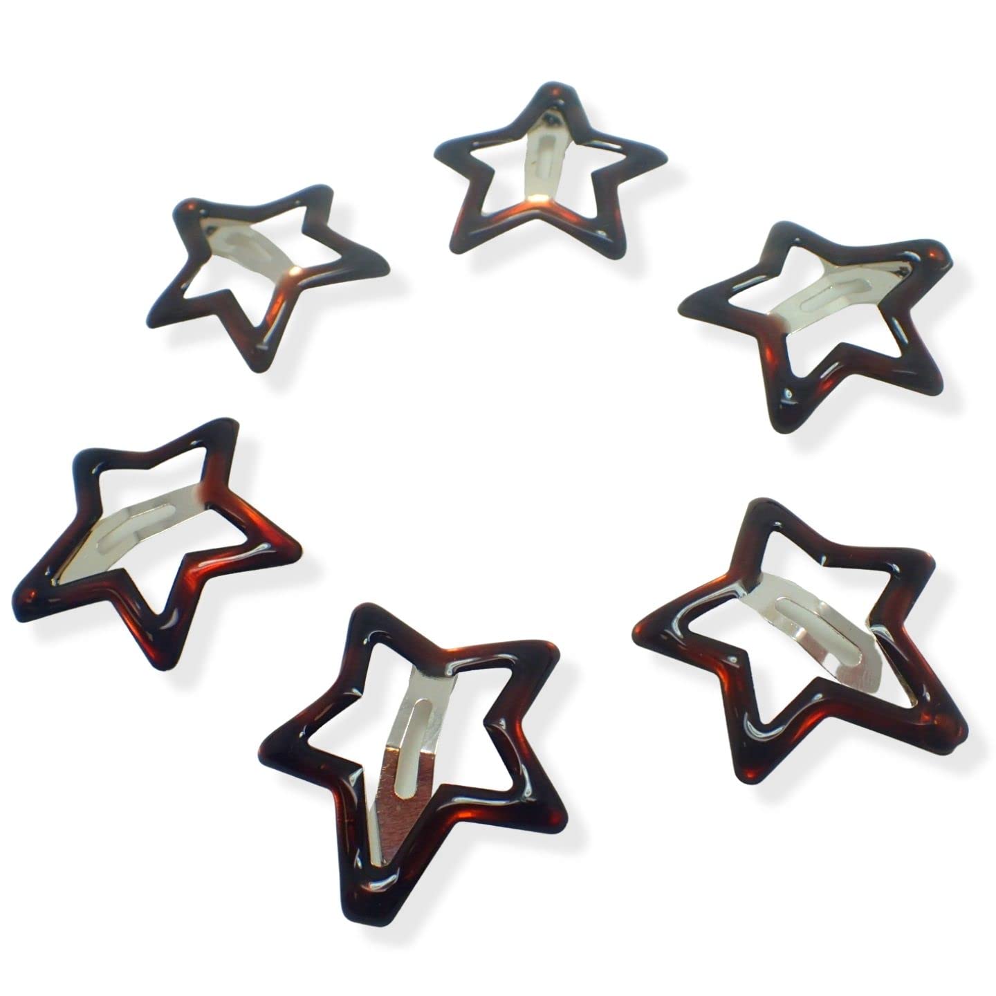 Topkids Accessories Small Mini Snap Hair Clips for Girls and Women, Girls Hair Accessories, Hair Styling Clips, Hair Slides, Mini Hair Clips, Toddler Hair Clips, Metal Hair Clips (Tort Brown Star x6)