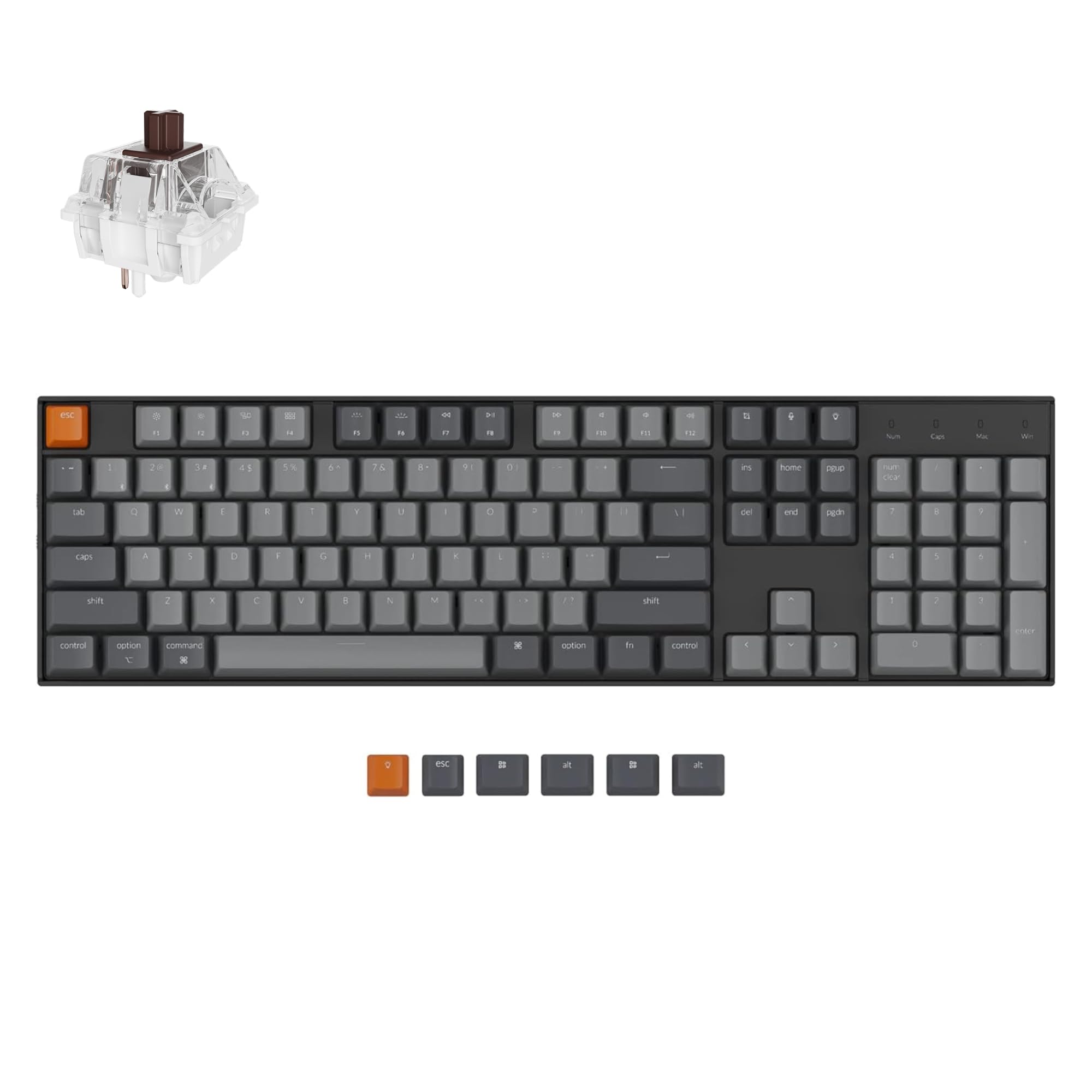 Keychron K10 Full Size 104 Keys Bluetooth Wireless/USB Wired Mechanical Gaming Keyboard with Keychron Super Brown Switch/RGB Backlight/Multitasking Computer Keyboard for Windows/Mac, Aluminum Frame