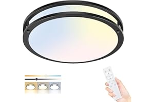 hepside Black Flush Mount LED Ceiling Light with Remote, Dimmable & 3000K-6500K Adjustable Ceiling Light Fixtures, Timer & Ni