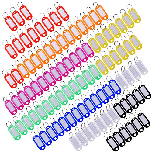 Mudder Multi-colors Plastic Key Tags ID Fobs Luggage ID Labels with Split Ring Key Ring, 100 Pieces