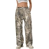 MSBESYOR Camo Pants Women Baggy Fleece Y2K Camouflage Cargo Pants High Waisted Wide Leg Drawstring Jogger Sweatpants