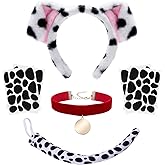 Vzuito 101 Days of School Dalmatian Costume Set Puppy Dog Ear Headband Tail Choker Stickers for Men Women Party Dress Up