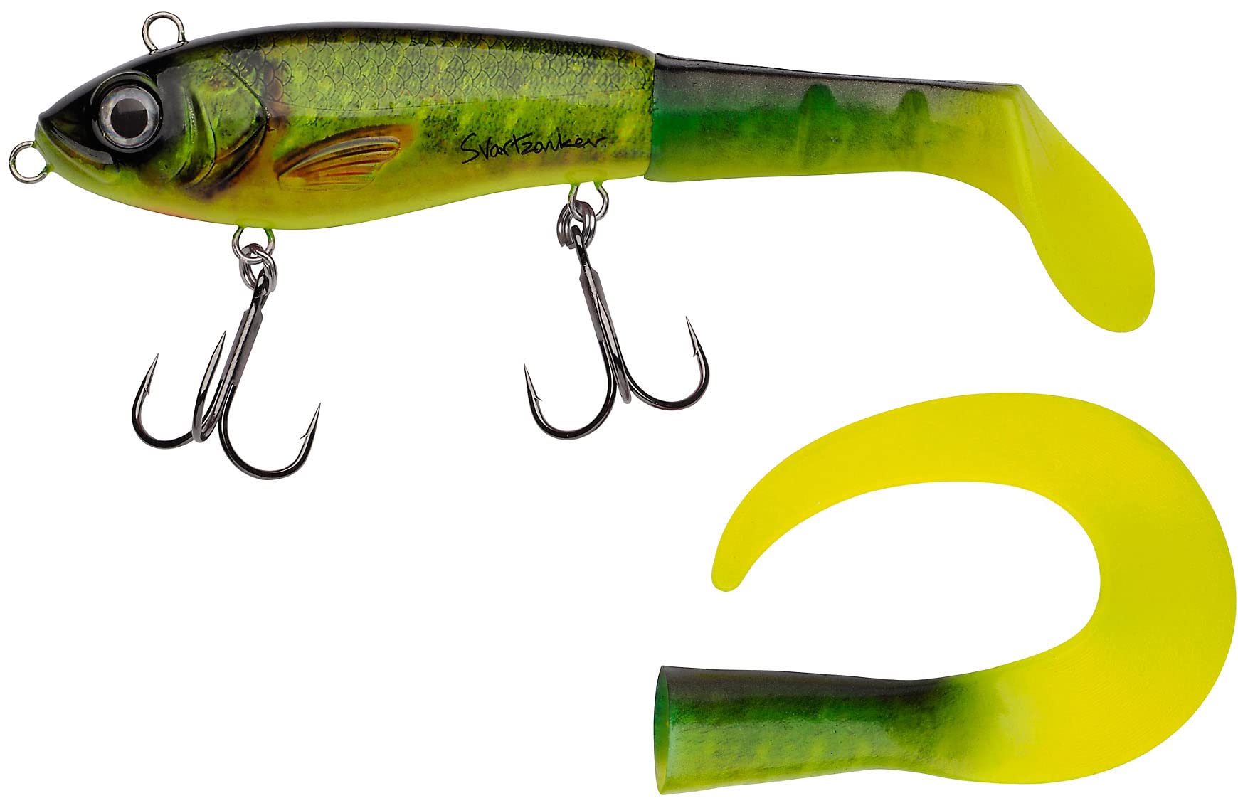 Abu Garcia Svartzonker McHybrid, Fishing Hook, Hard Lures, Predator Fishing, Pike, Supplied with Paddle Tail and Curl Tail, Unisex, Real Hot Pike, 74g | 165mm
