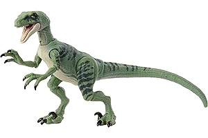 Mattel Jurassic World Hammond Collection Dinosaur Toy, Velociraptor Delta Action Figure with Glass Eyes, Wired Tail & 14 Articulations, Movie Collectible with Premium Design