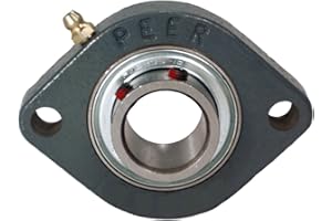 Peer Bearing FHSFD205-16G 2 Bolt Light Flange Unit, Narrow Inner Ring, Relubricable, Set Screw Locking Collar, Single Lip Seals, Cast Iron, 1" Bore, 3" Center Length