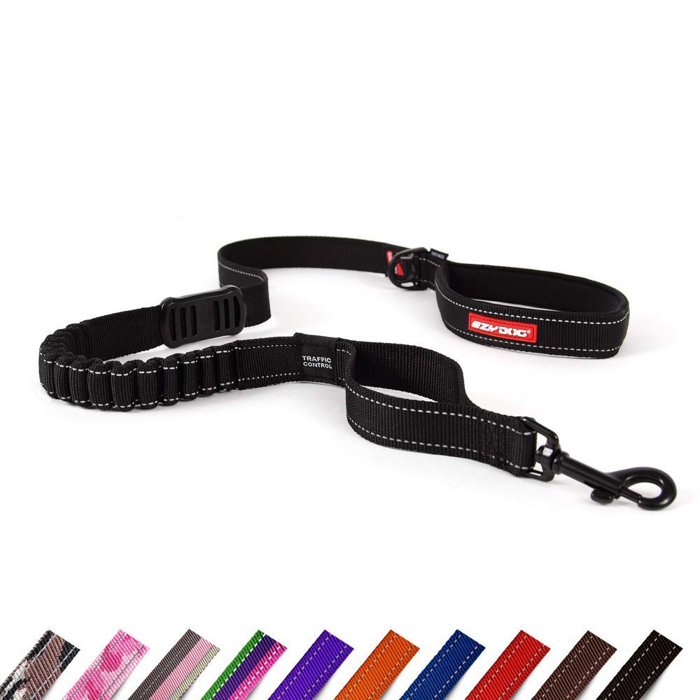 EzyDog Zero Shock Dog Lead - Shock Absorbing - Anti Pull Dog Lead for Medium Dogs, Leads For Large Dogs - Soft Double Handle, Traffic Control, 1.2m - Black