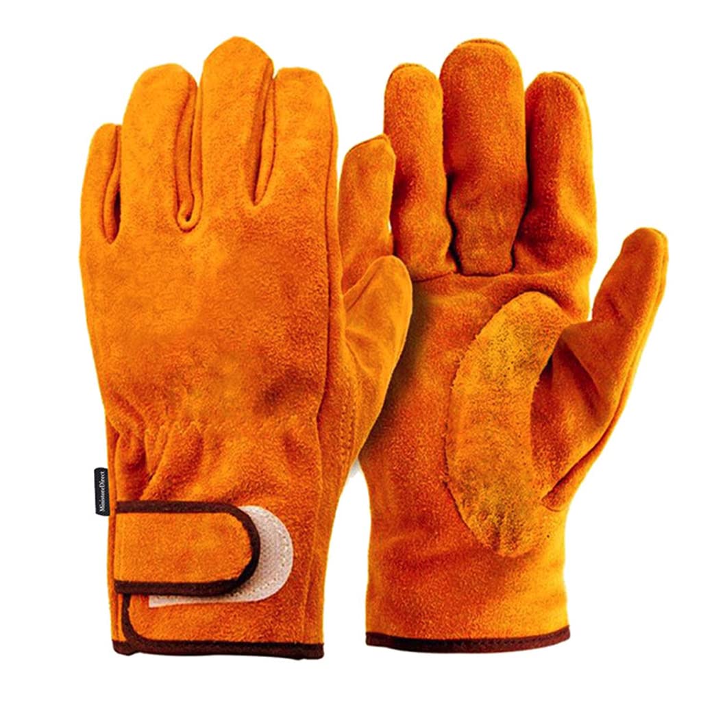 JINTN Leather Heat Fire Resistant Glove Welding Gloves Safety Gauntlet Gloves Woodburner Fireplace Oven Gloves BBQ Baking Gloves For BQQ Welding Oven Grill Gardening