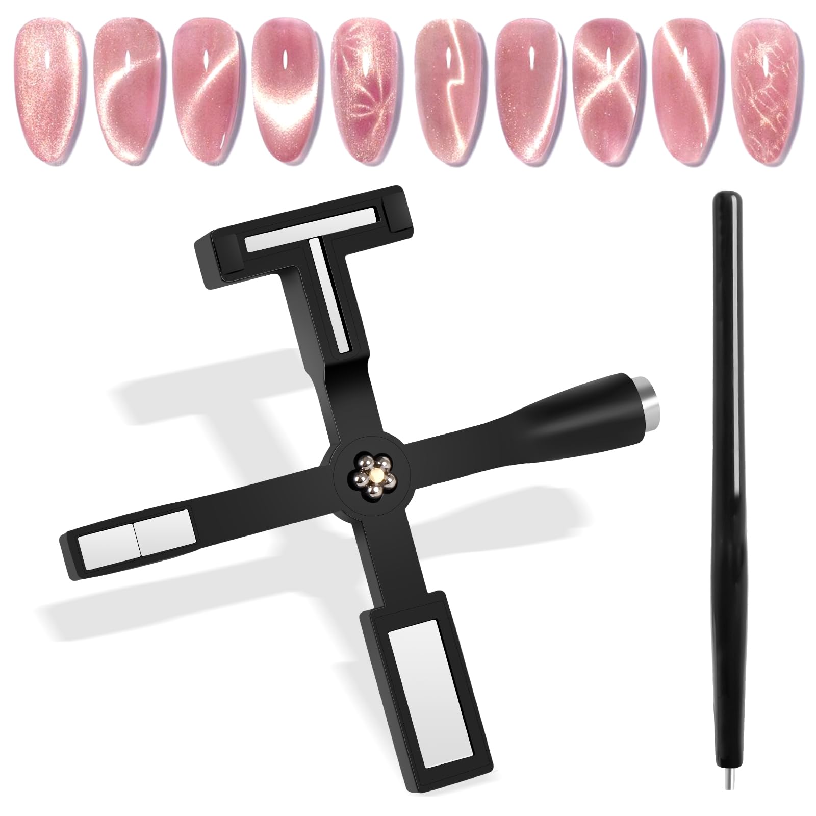 SAVILAND 5 in 1 Cat Eye Magnet for Nails: 2024 Multi-Function Strong Suction Cat Eye Nail Magnet Easy Use Magnet Tools for Cat Eye Gel Polish Magnetic Gel Polish 3D Magnetic Stick Home Nail Salon Use