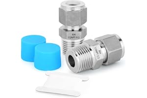 TAISHER 2PCS Forging of 304 Stainless Steel Compression Tube Pipe Fitting Connector(Thread Silver Plated), 1/2" Tube OD x 1/2" NPT Male Straight Adapter