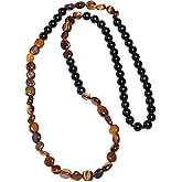 Lightock Tiger's Eye/Obsidian Beaded Necklace Tumbled Stones Long Necklaces for Women and Men Spiritual Protection Jewelry Gifts Unisex
