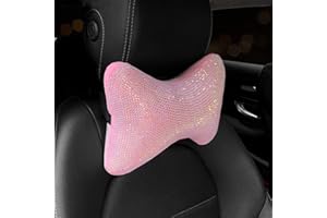 CARWALES 2 Pack Car Neck Pillow for Driving Seat Auto Headrest Cushion Head Rest Neck Support Relax Crystal Rhinestone Diamond Interior Bling Accessories for Women Girly Comfortable (Pink)