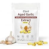 Elare Aged Garlic Extract - 7500mg Odorless, Organic Garlic Extract Capsules | Heart & Immune Antioxidant Supplements, Vegetarian, All-Natural, Non-GMO, 150 Softgels(1 PCS)