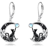 CRMAD Black Cat Earring for Women Sterling Silver Cat Dangle Earrings for Women