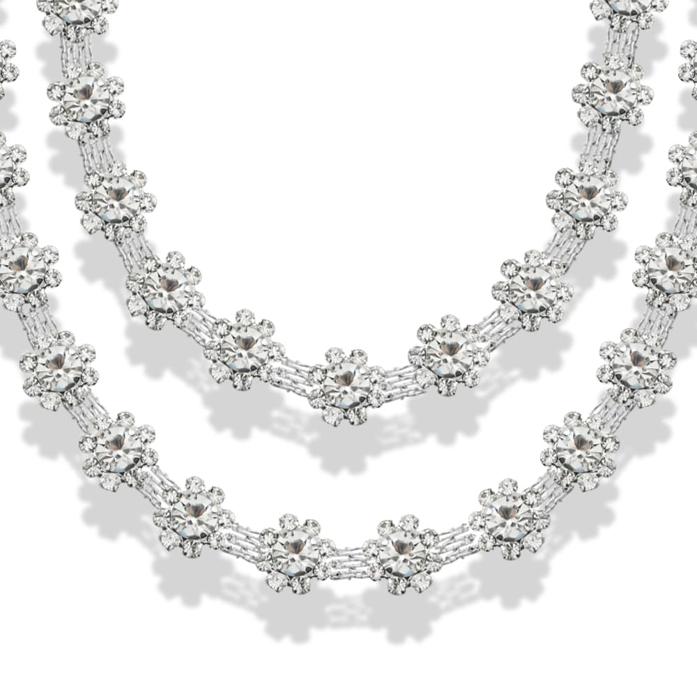 BGTXINGI 10mm 1 Yard Fancy Crystal Rhinestone Close Diamond Chain Flower Shape Trimming Welding Claw Chain Strand String Decorated Crystal Cup Chain for Crafts Project Decorations Arts Furniture