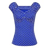 ZAFUL Women's 1950's Vintage Polka Dot Top Retro Tee Button Retro Puff Sleeves Multiple Colors