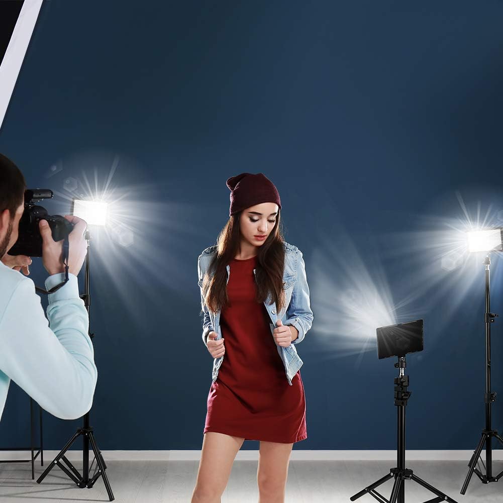 3 Packs 70 LED Video Light with Adjustable Tripod Stand/Color Filters, Obeamiu 5600K USB Studio Lighting Kit for Tablet/Low Angle Shooting, Collection Portrait YouTube Photography : Camera & Photo