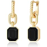 Birthstone Crystal Dangle Drop Earrings, 18K Gold Plated Huggie Hoop Hypoallergenic Earring Jewelry Gifts for Women