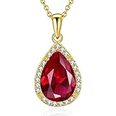 VONSSY Classic Oval Pendant Gemstone Necklace | Crystal Ruby Sapphire Waterdrop Birthstone Teardrop Emerald Necklace | 18K Platinum Gold Plated Chain | Jewelry Gift for Mother Wife Girlfriend