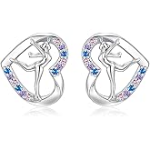 Sterling Silver Gymnastics Stud Earrings Hypoallergenic Heart Gymnastics Earrings for Women Sport Jewelry Gift