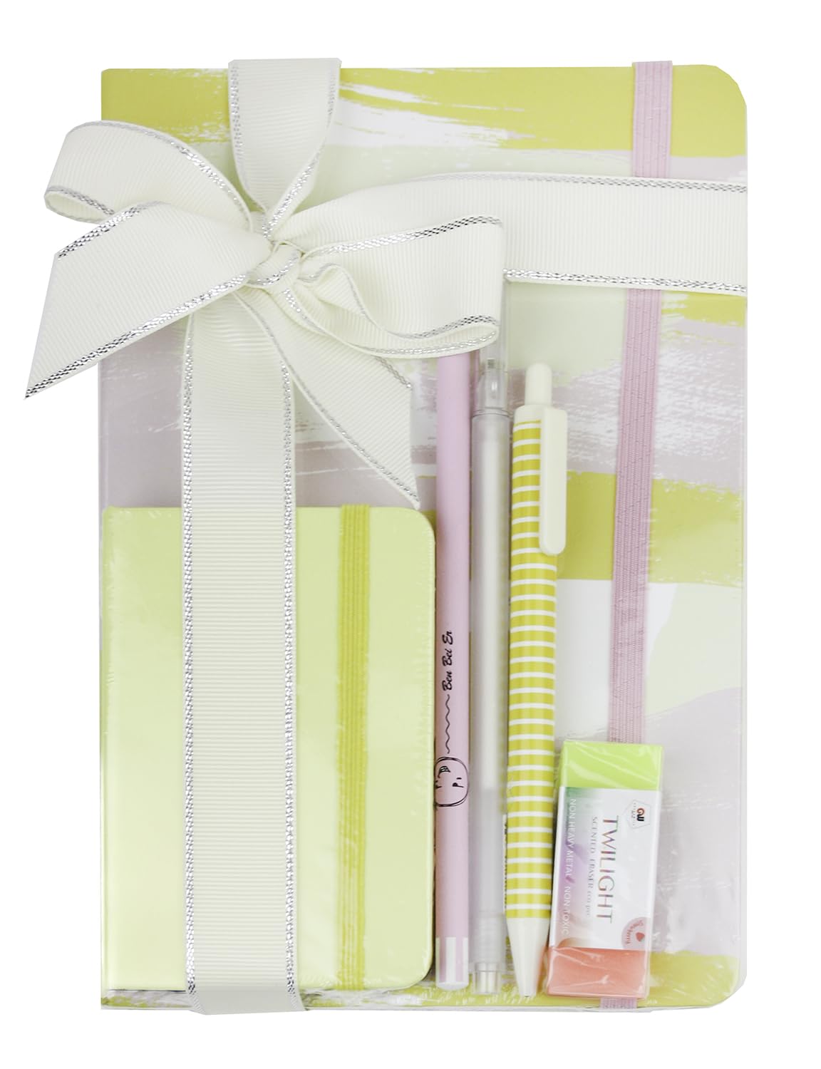 Emartbuy Stationery Gift Set A5 A7 Notebook Journal with Gel Pen Pencil Eraser for Women Girls Office Study School Pink Yellow Theme